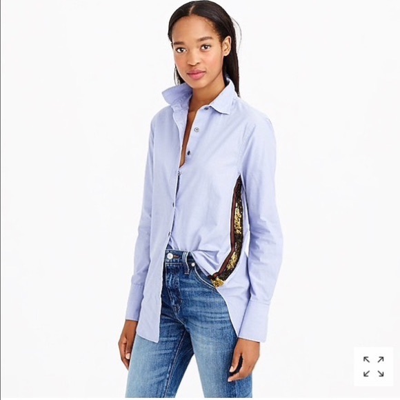 J. Crew Tops - J Crew Classic Blue Button Down Shirt Side Sequins size 00